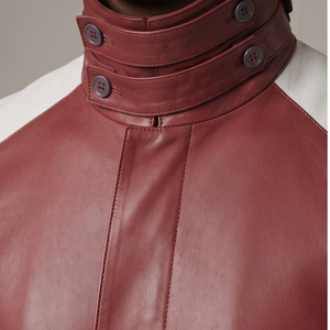 Abrigo de Cuero Personalizado Premium para Hombre, Estilo Gabardina, Cuello Alto, Botones Vintage - Product Image 4