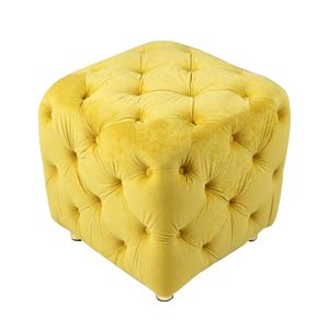 Elegante Tavolino Giallo Moderno in Velluto, Pouf Imbottito, Morbido Poggiapiedi, Comoda Sedia per Trucco e Toeletta - Product Image 5