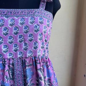 Robe longue en coton imprimé rose et bleu, bretelles réglables, col carré, motif floral, robe maxi indienne en coton - Product Image 3