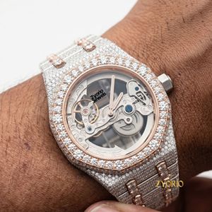 Reloj de Lujo Automático con Esqueleto de Moissanita para Hombre, Totalmente Cubierto de Diamantes de Moissanita VVS, Dos Tonos, Oro Rosa y Plata - Product Image 2