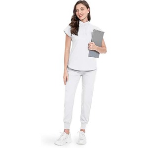 ชุดยูนิฟอร์มพยาบาลคุณภาพสูงสำหรับทุกเพศ ชุดสครับสำหรับโรงพยาบาล ชุดดูแลสุขภาพ เนื้อผ้าฝ้ายฟลีซยืดหยุ่นสวมใส่สบาย แขนสั้น - Product Image 1