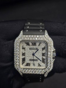 Luxury Square Diamond Men's Automatic Mechanical Stainless Steel Case Leather Band 20mm Glass Dial Date Display Analog <b>Watch</b> - Product Image 1