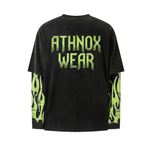เสื้อยืดโอเวอร์ไซส์แขนยาวสองชั้นสำหรับผู้ชาย ATHNOX WEAR ปรับแต่งได้ ผลิตจากผ้าฝ้าย 100% ป้องกันรอยยับ แห้งเร็ว คอกลม - Product Image 2