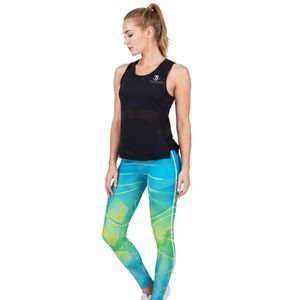 Women's Black <b>Mesh</b> Tank Top and Printed High Waist Leggings <b>Two</b> <b>Piece</b> Fitness Workout <b>Set</b> - Product Image 3