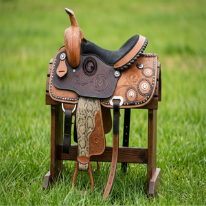 Silla de montar western de cuero genuino con diseño cómodo para equitación de placer, entrenamiento, uso en ranchos, senderismo y equitación. - Product Image 3
