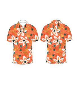 เสื้อโปโลผู้ชายพิมพ์ลายดอกไม้เขตร้อนสีส้มลำลองแขนสั้นแฟชั่นฤดูร้อน - Product Image 6