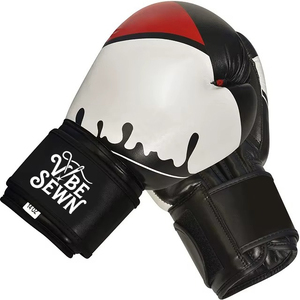 Gants de boxe en cuir cousus Vibe 14oz avec fermeture auto-agrippante au poignet, design effet gouttelettes, blanc, noir, rouge, équipement d'entraînement pour adulte, personnalisables - Product Image 1