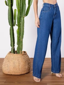 Jean en denim décontracté pour femme, coupe ample, taille mi-haute, jambe large, avec déchirures décoratives, en coton écologique, couleurs bleu/noir, Printemps/Été - Product Image 4