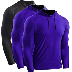 Men's Slim Fit Hooded Long Sleeve Rash Guard Quick Dry Knitted Solid Color <b>Raglan</b> Sleeve Casual <b>Top</b> Red Maroon Black - Product Image 3
