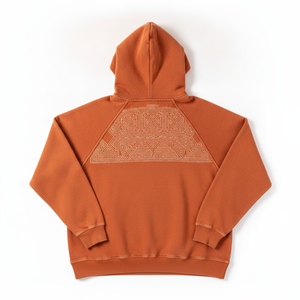 Sweat à capuche oversize pour homme, couleur rouille, motif soleil brodé à la main, en molleton de coton, style streetwear décontracté pour l'automne - Product Image 3