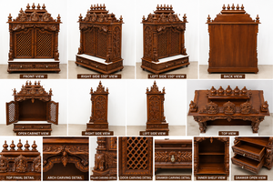 Mandir traditionnel hindou sculpté à la main avec portes, en teck, pour la maison, design de temple en bois avec portes en travail de sculpture Jali, Royaume-Uni - Product Image 6