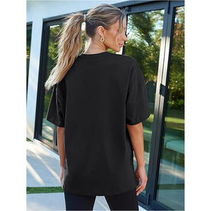 Camiseta Negra Oversize de Cuello Redondo para Mujer, Manga Corta, Corte Holgado, 100% Algodón Jersey, Color Sólido, Transpirable, para Todas las Temporadas - Product Image 1