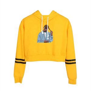 Automne femmes 100% coton personnalisé imprimé brodé Logo avant Badge haute qualité hiver Streetwear à capuche haut court à capuche - Product Image 3