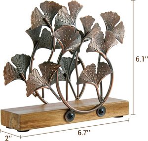 Leaf Design Napkin Holder Vintage Copper Tone Metal Gingko Leaves & Solid Acacia Wood Tabletop Napkin Rack Stand Elegant - Product Image 6