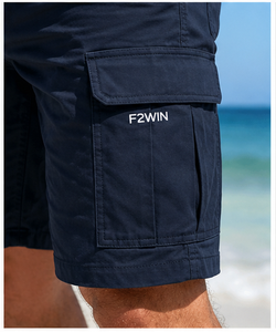 Shorts cargo homme F2WIN bleu marine, taille mi-haute, en satin respirant, séchage rapide, taille élastique, style décontracté avec poches - Product Image 2