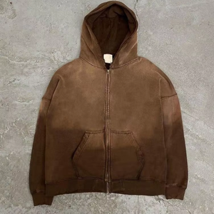 Ensemble jogging homme vintage en coton délavé effet usé avec sweat à capuche zippé et pantalon de survêtement - Product Image 2
