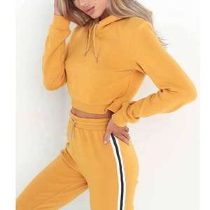 Sweat-shirt 2 pièces pour femmes, haut court et à manches longues, sweat-shirt avec pantalon rayé assorti, ensemble de haute qualité, collection - Product Image 2
