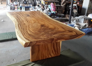 Table de salle à manger moderne en bois massif de Suar séché, grande dalle naturelle à bords bruts, unique, pour hôtels, restaurants et cuisines - Product Image 2