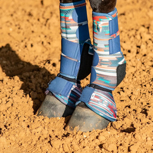 Protège-pattes de cheval personnalisés en PVC à motif sud-ouest unique, style sportif, avec fermeture auto-agrippante bleue - Product Image 4