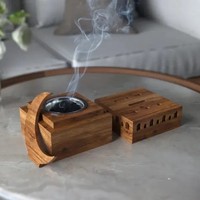 Brûleur d'encens Bakhoor religieux en bois d'acacia miniature gravé, écologique, fait main, de luxe, élégant, pour Ramadan et Aïd