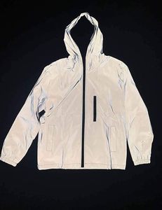 Chaqueta con capucha reflectante plateada para hombre, ropa exterior de seguridad, ligera, con cierre, cortavientos para montar de noche, chaqueta cálida. - Product Image 4