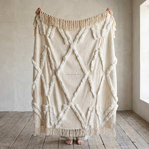 <b>Luxury</b> Tufted Diamond Cotton Lounge <b>Throw</b> Handwoven Textured <b>Blanket</b> Bohemian Heavy Tassel Drape Custom Wholesale Factory - Product Image 5