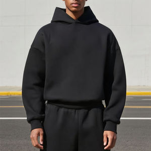 Sweat-shirt à capuche oversize pour homme, noir uni, en molleton de coton, style décontracté automne, coupe classique, tricoté - Product Image 1