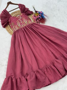 Women Mal Chanderi Beads Embroidery Work <b>Ankle</b>-Length Regular Fit Traditional Indian Wedding Party Dress Wrinkle-Free - Product Image 6