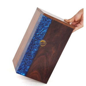 Ocean Inspired Resin & Natural Wood Cremation Urn Handmade Blue Wave Funeral Ashes <b>Box</b> by AYAANS - Product Image 4