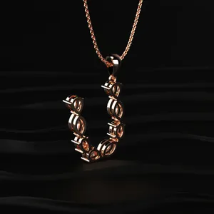 New Arrival U Alphabet Diamond Pendant with <b>D</b>-E Color with VVS Clarity IGI Certified Rose Gold Diamond Solitaire <b>Necklace</b> - Product Image 4