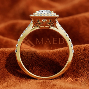 14K/18K Solid Gold Princess Cut Moissanite/Diamond Engagement <b>Ring</b> for Women, Double Halo Pave Diamond <b>Split</b> Shank <b>Ring</b> - Product Image 3