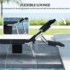 Ensemble de deux chaises longues d'extérieur noires avec fonction transat - Product Image 4