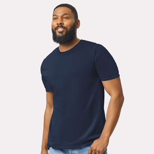 <b>Men's</b> <b>Navy</b> <b>Blue</b> Short Sleeve O-Neck <b>T</b>-<b>Shirt</b> Loose 100% Cotton Jersey Casual Solid Color Custom Front Design 230 Grams - Product Image 1