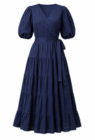 Robe longue femme en coton et lin de style bohème, écologique, respirante, taille naturelle, bleu marine, estivale et flatteuse