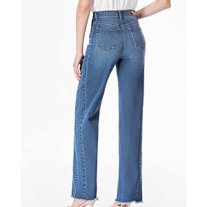 Jean taille haute pour femme, coupe large, en denim extensible à ourlet brut, style décontracté, vente en gros - Product Image 6