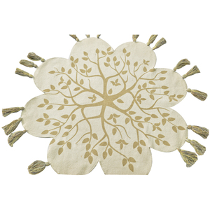 Alfombra Tejida a Mano Estilo Boho Flor de la Vida, Verde Salvia y Crema, con Pétalos Florales y Borlas, de Pelo Corto - Product Image 3