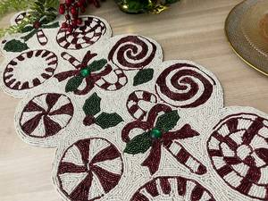 Handmade Embroidered Fabric <b>Table</b> <b>Runner</b> Rectangle <b>Green</b> Leaf Design Luxury Eco-Friendly Durable Lightweight Decorative Mat - Product Image 1