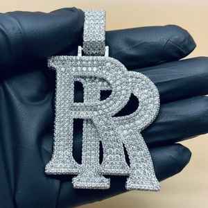 Colgante personalizado con letra doble R inicial, colgante de plata 925, estilo hip hop, colgante con letra personalizada de moissanita VVS para hombre - Product Image 6