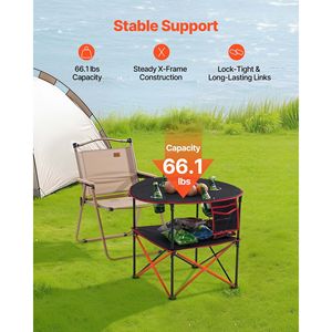 Tavolo da Picnic da esterno pieghevole portatile in tessuto Oxford rotondo da campeggio con 4 portabicchieri - Product Image 3