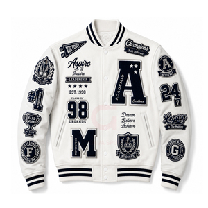 Chaqueta universitaria personalizada con bordado, cuerpo de lana y parches de chenilla, mangas de cuero personalizadas, chaquetas Letterman para hombre. - Product Image 3