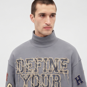 Oversized Distressed <b>Embroidery</b> <b>Sweatshirt</b> Men Turtleneck Heavyweight 100% Cotton Sweat Shirts Men's Winter Baggy <b>Sweatshirts</b> - Product Image 6
