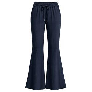 <b>Women's</b> Flare <b>Trousers</b> Elastic Waist Soft Knit 100% Cotton Casual Dress <b>Pant</b> OEM ODM Private Label Apparel Factory Bulk Supplier - Product Image 1