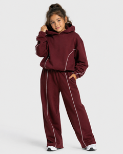 Conjunto de Sudadera con Capucha y Pantalones Deportivos de Forro Polar para Niñas, Estilo Informal, de Dos Piezas, con Contraste de Colores - Product Image 1