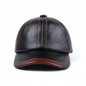 <b>Men</b>’s <b>Black</b> PU Leather <b>Cap</b> Classic Stitched Panel Baseball Hat Curved Peak Adjustable Casual Driving Outdoor Fashion Headwear - Product Image 1