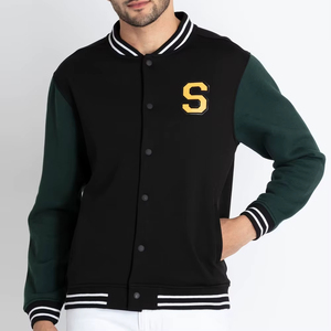 Blouson Bomber Vintage Homme en Polyester avec Broderie Frontale et Patchwork, Style Moto et Baseball, Coupe Ample, Automne Hiver - Product Image 1
