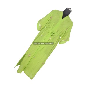 KL019 Kimono Largo Estilo Bohemio Vintage, Bata de Dormir para Mujer, Otoño Invierno, Cuello en V, Cordón Ajustable, Secado Rápido - Product Image 1