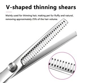 Ciseaux de toilettage pour animaux de compagnie en acier inoxydable, design en V à tête ronde, pour couper les poils de chiens et de chats, avec peigne, taille personnalisée - Product Image 4