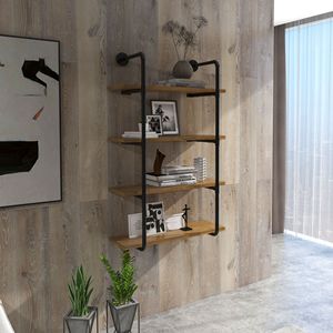 Scaffale a Muro Sospeso a 4 Livelli con Struttura in Metallo e Ripiani in Tubo Industriale Spessore 1 Pollice - Stile Rustico/Country - Product Image 2