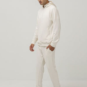 <b>Men's</b> <b>Cream</b> Hooded Sweatshirt Regular Fit Solid Color Casual Pullover Cotton Knitted Autumn Wear - Product Image 2
