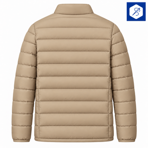 Veste matelassée beige pour homme, col montant, fermeture éclair, coupe-vent, manteau d'hiver décontracté, coupe régulière, extérieur en polyester - Product Image 2